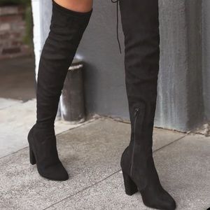 Lulus Over The Knee Black Suede Boots